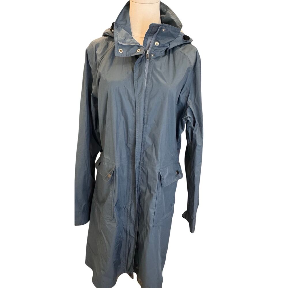 Patagonia Torrentshell Trench Coat Womens XL Blue Hooded Rain Jacket 27195